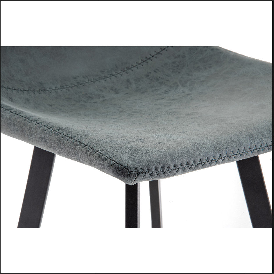 LeisureMod Elland Modern Upholstered Leather Bar Stool Iron Legs, Peacock Blue