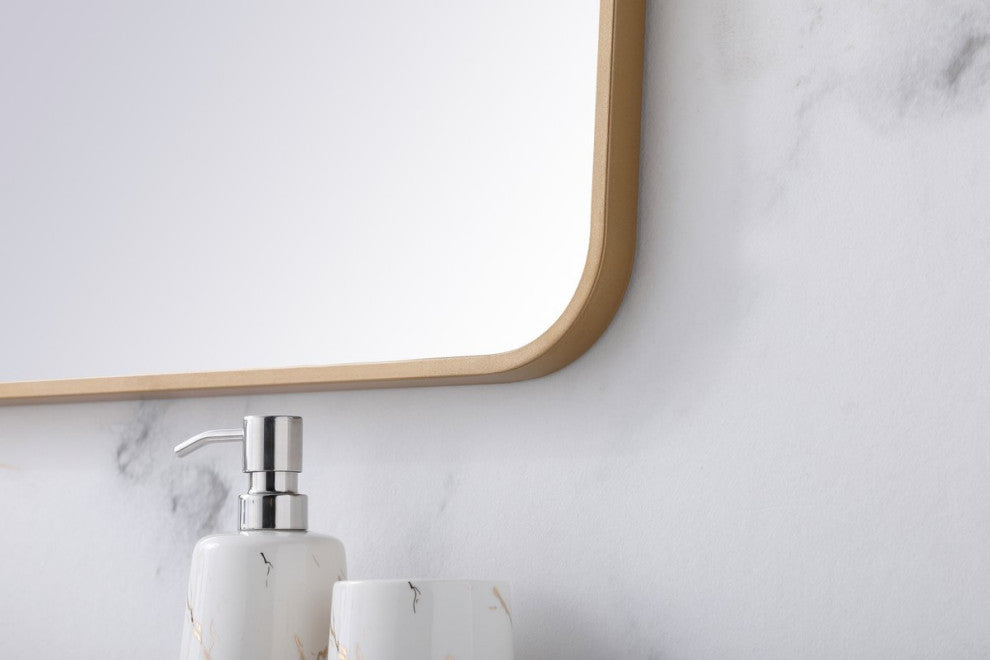 Ellis Soft Corner Metal Rectangular Mirror, Brass, 36"x40"