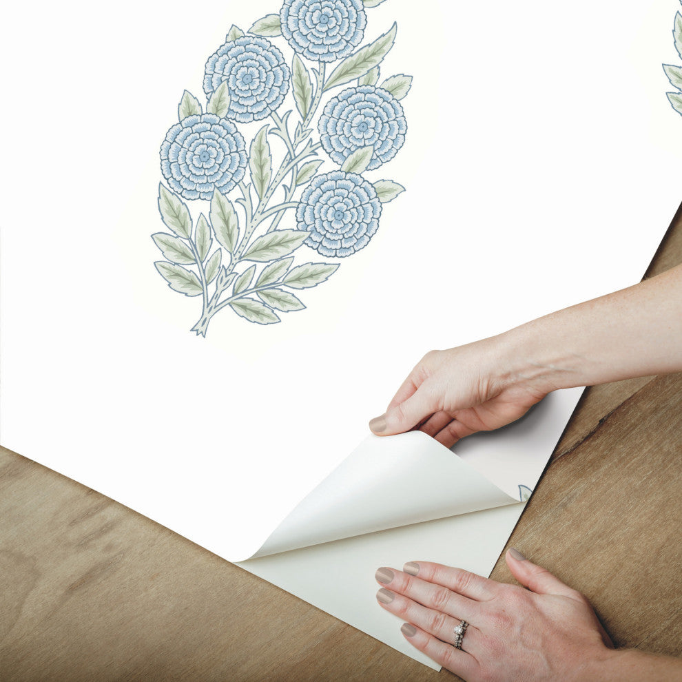Blue Dutch Floral Peel and Stick Wallpaper Blue By Roommates