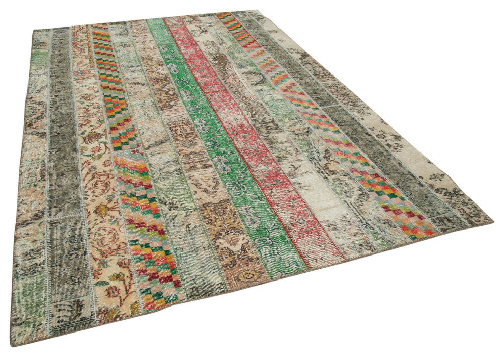 Rug N Carpet - Hand-Knotted Turkish 6' 8" x 9' 11" Vintage Patchwork Area Rug
