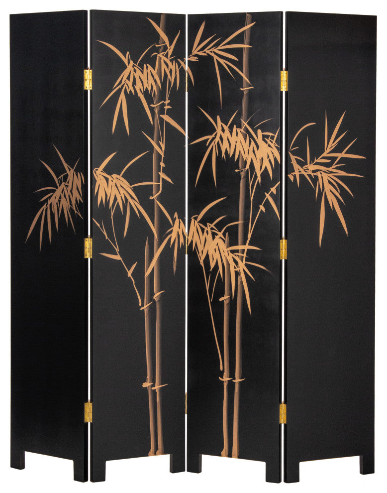 6' Tall Black Lacquer Room, Birds and Flowers