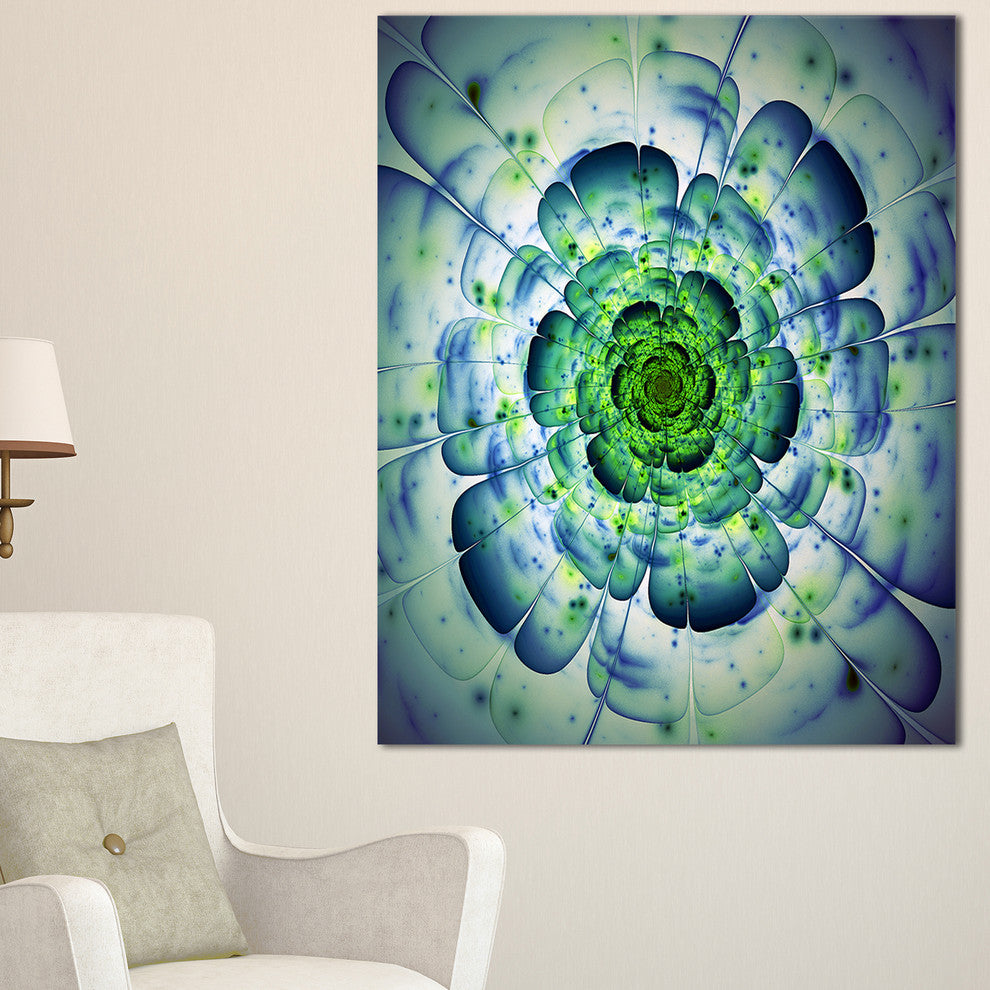 "Large Blue Mandala Fractal Flower" Floral Wall Art Canvas, 20"x40"