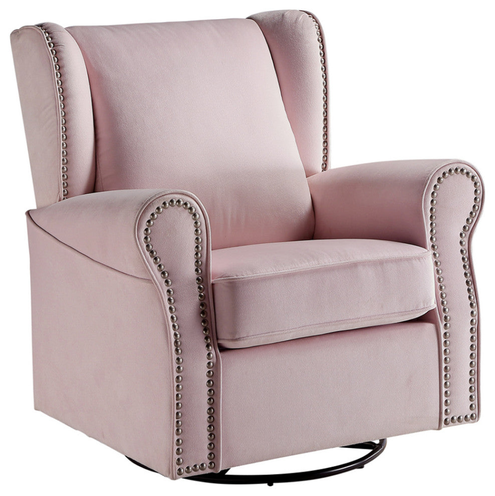 Swivel Chair With Nailhead Trim, Pink