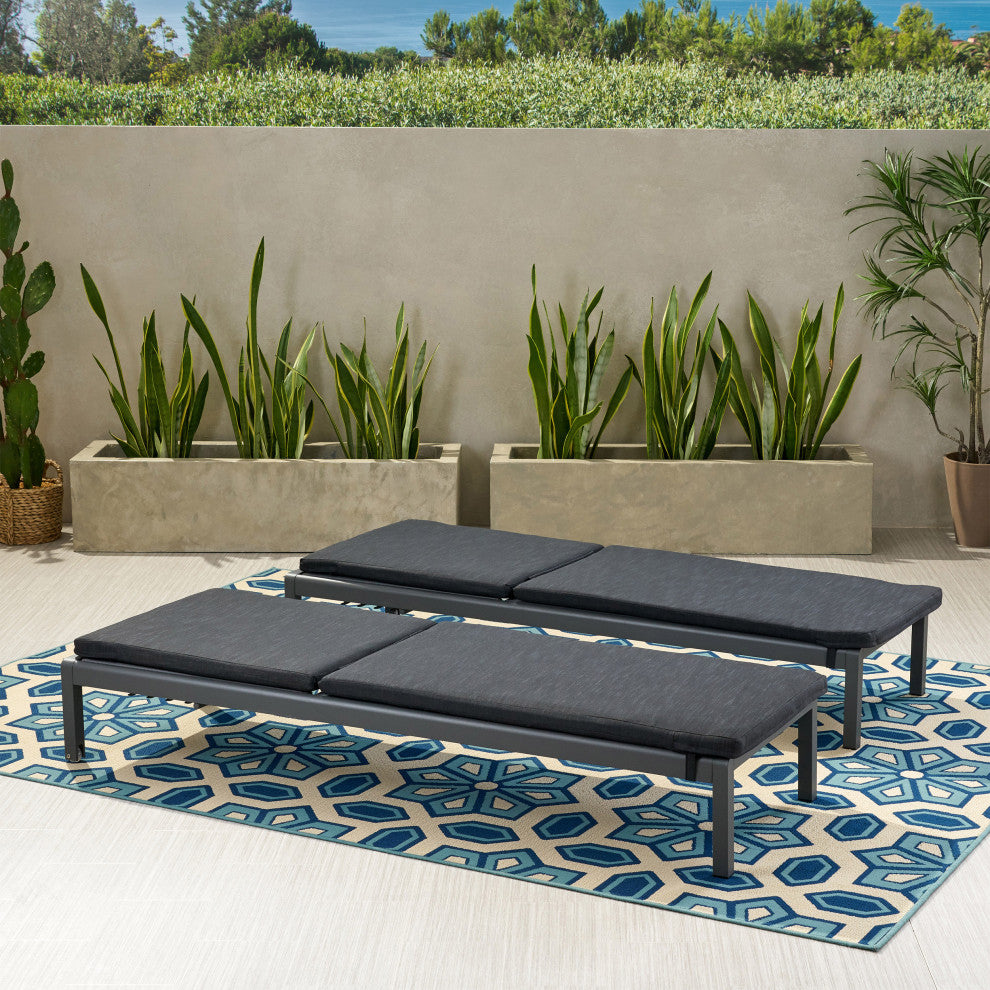 Hemsley Outdoor Chaise Lounge With Cushion, Set of 2