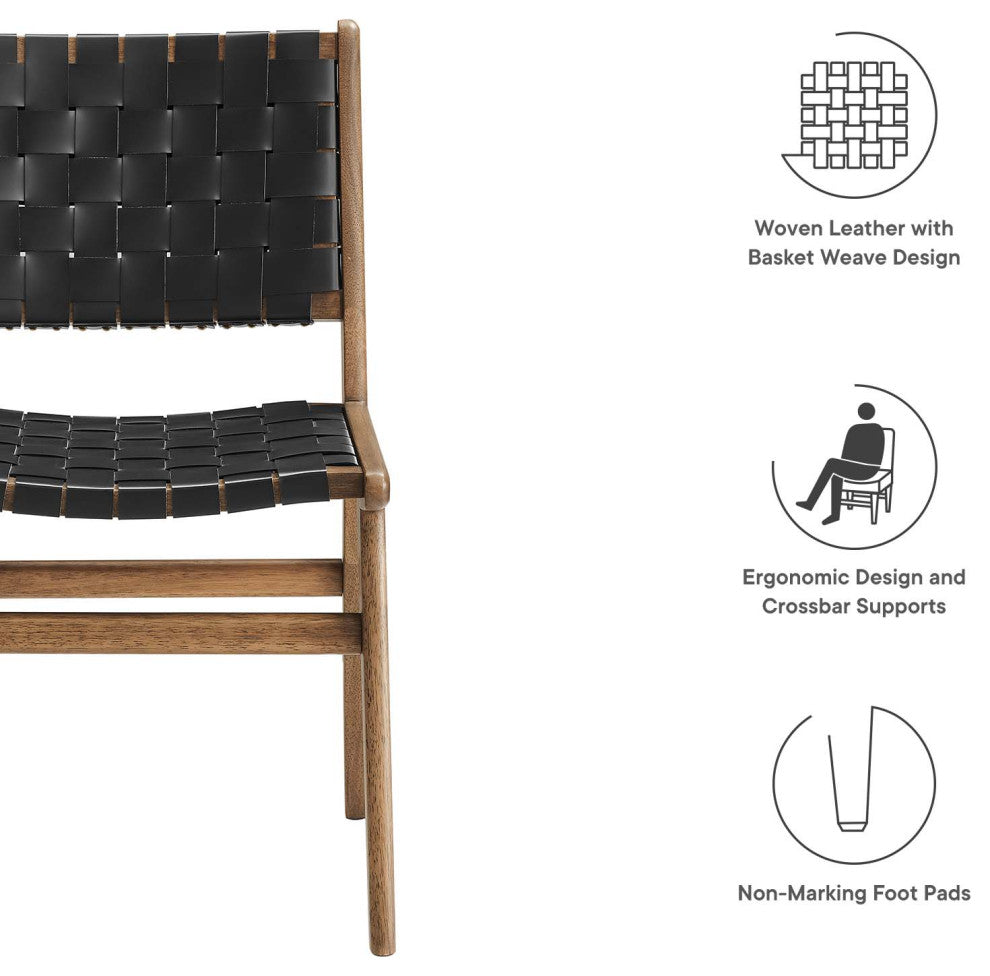 Saoirse Faux Leather Wood Dining Side Chair - Set of 2 - Walnut Black