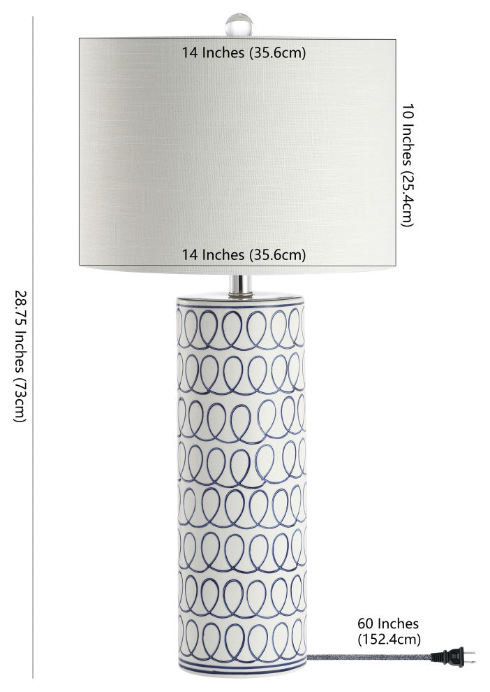 Loop 28.75" Ceramic Modern Column LED Table Lamp, Blue/White by JONATHAN  Y