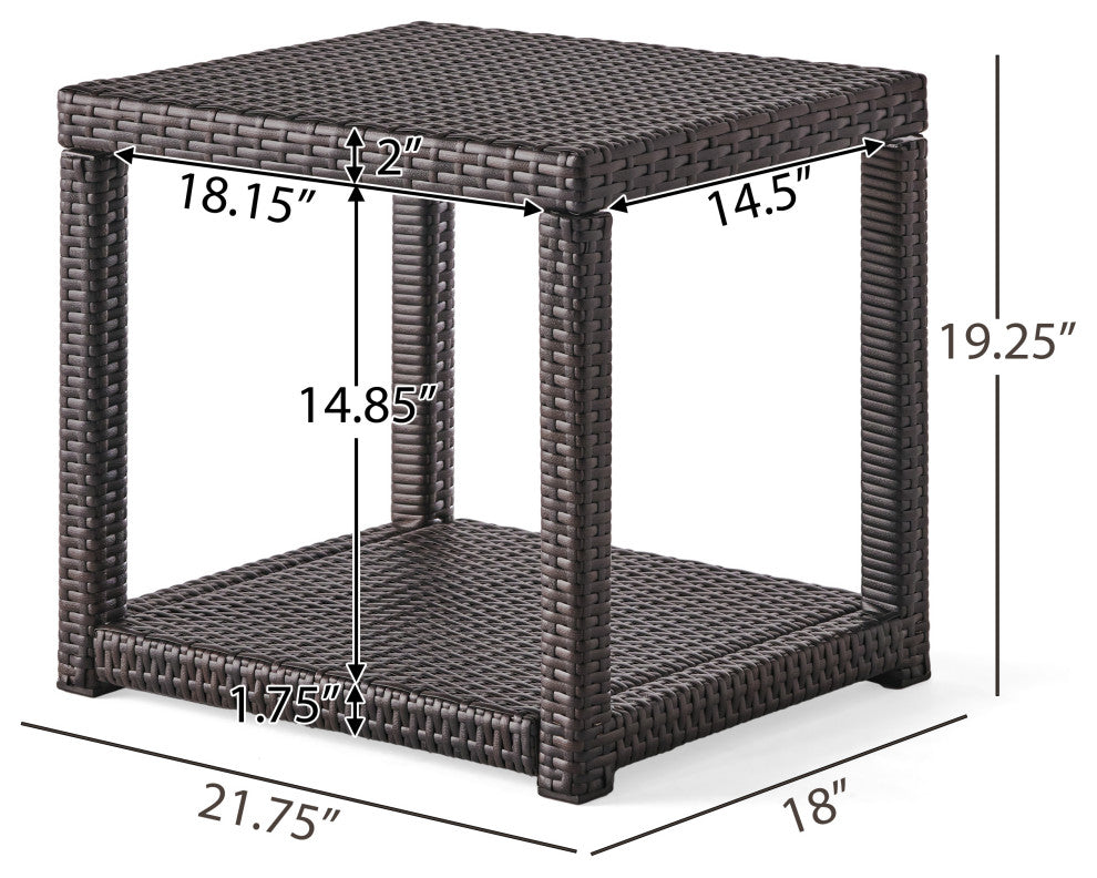 GDF Studio 3-Piece Parham Outdoor Multi-Brown Wicker Set, Box Table