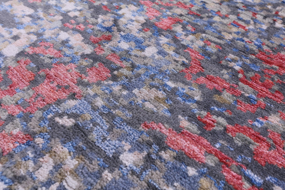 Abstract Wool and Silk Hand Knotted Rug 8' 1" X 10' 1" Q12094