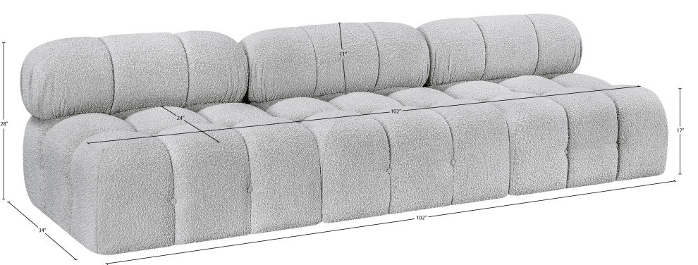 Ames Boucle Fabric Modular Sofa, Grey, 3-Piece: 3 Armless Chair