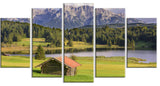 Bavaria with Mountains and Lake, Landscape Canvas Art Print, 60"x32", 5 Panels
