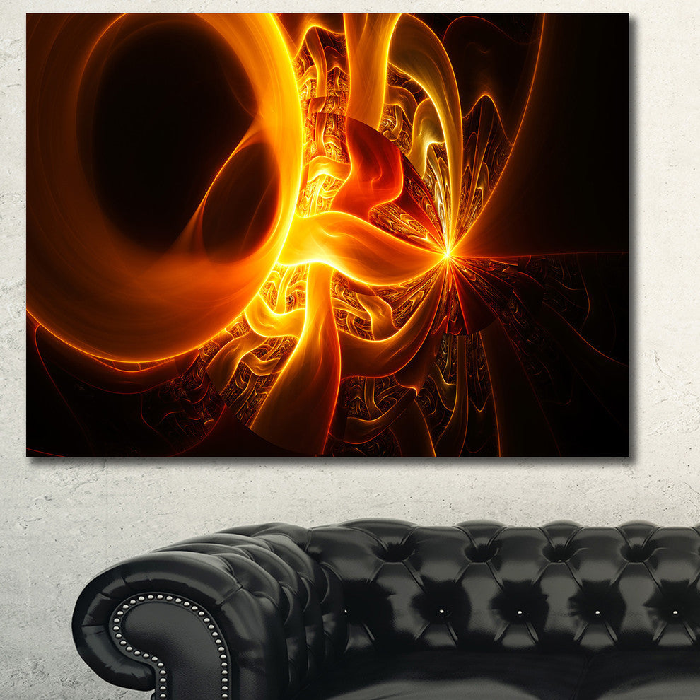 Bright Yellow Designs on Black, Abstract Wall Art Canvas, 40x30