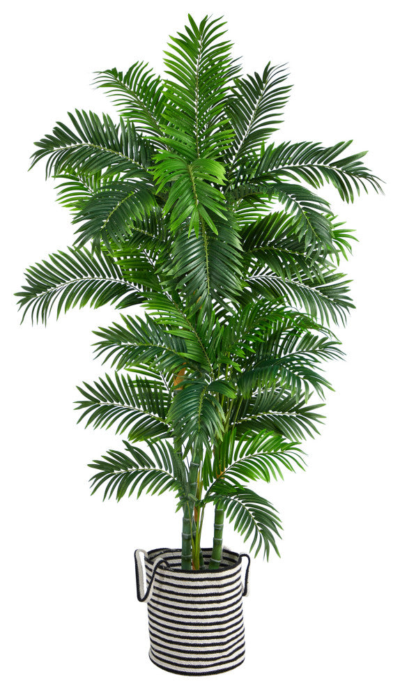 6' Curvy Parlor Artificial Palm Tree in Black & White Jute & Cotton Planter