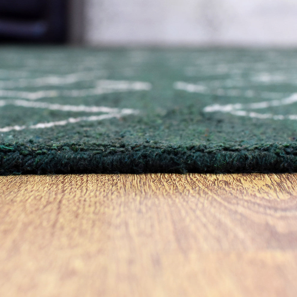 HAND KNOTTED LOOM SILK AREA RUGS-6'x9',Rectangle,Dark Green White,Contemporary