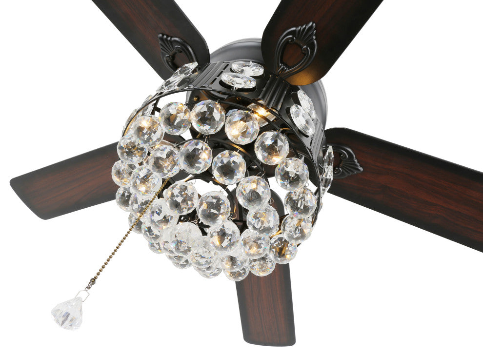 Crystal Ceiling Fan with Remote 5 Blades 52Inch, Black