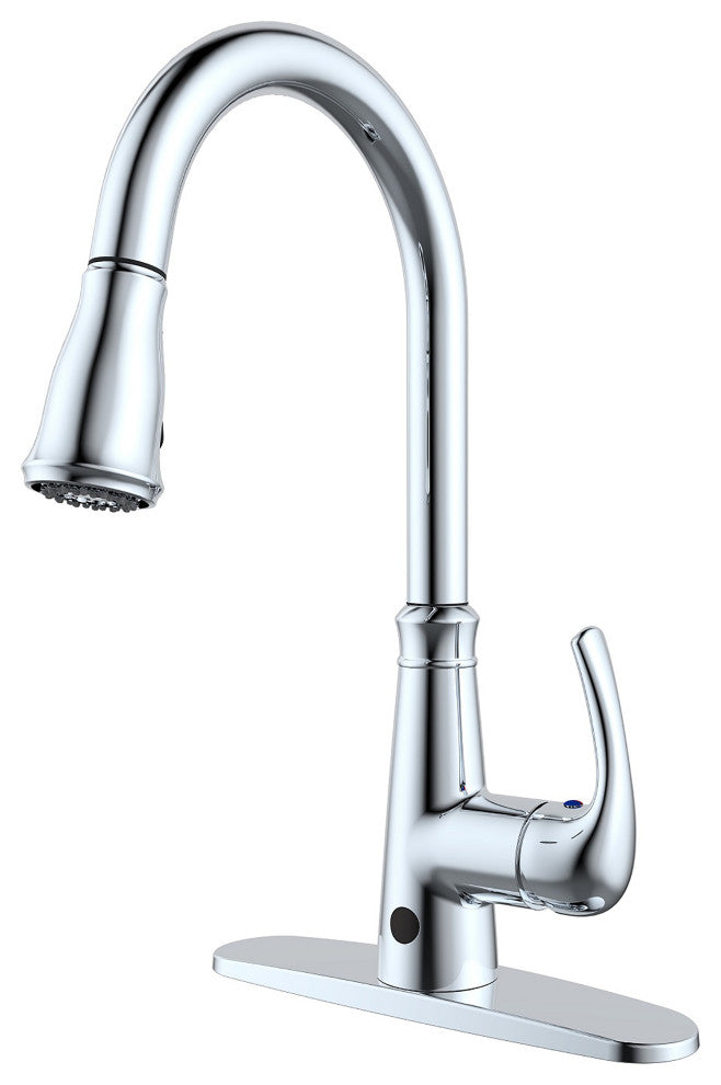Runfine Hands Free Single-Handle Pull down Sprayer Kitchen Faucet Chrome