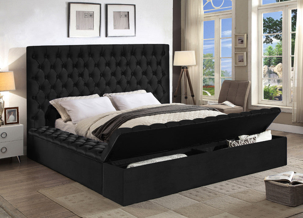 Bliss Velvet Upholstered  Bed, Black, King