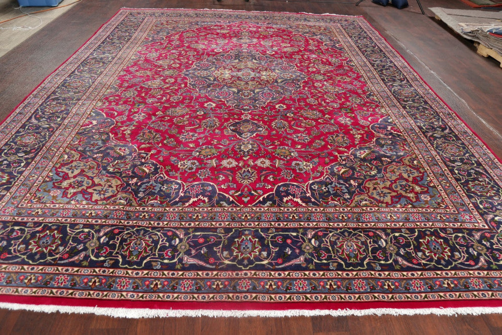 Consigned, Vintage Oriental Traditional Handmade Persian Area Rug, Pink, 10x13