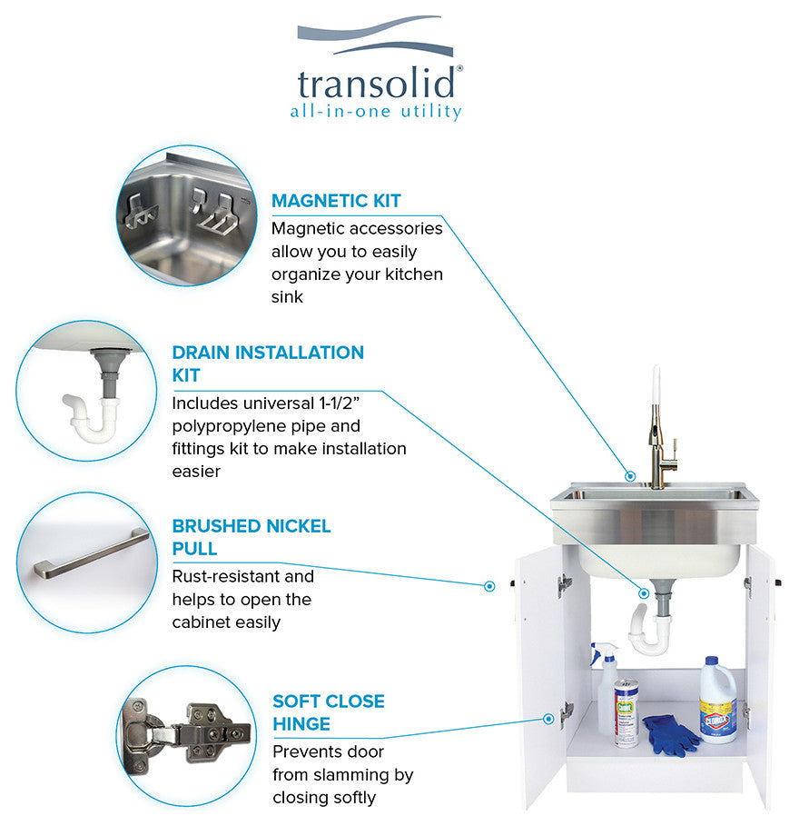 Transolid 24-in All-in-One Laundry Cabinet with Sink and Faucet in White, Laundr