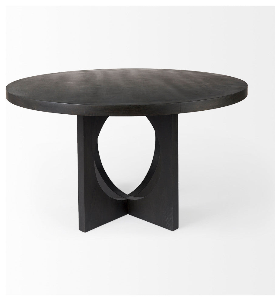 Liesl Dark Brown Solid Wood 54" Round  Dining Table, Black