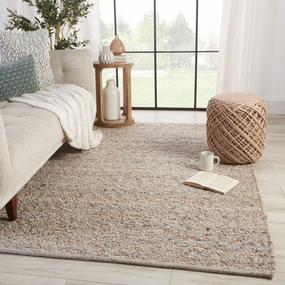 Hadren Handmade Solid Gray and Brown Area Rug, Light Gray and Tan, 9'x12'