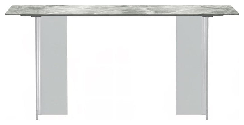 Kova Series Dining Table, Clear Base with 62 Light Grey Sintered Stone Top