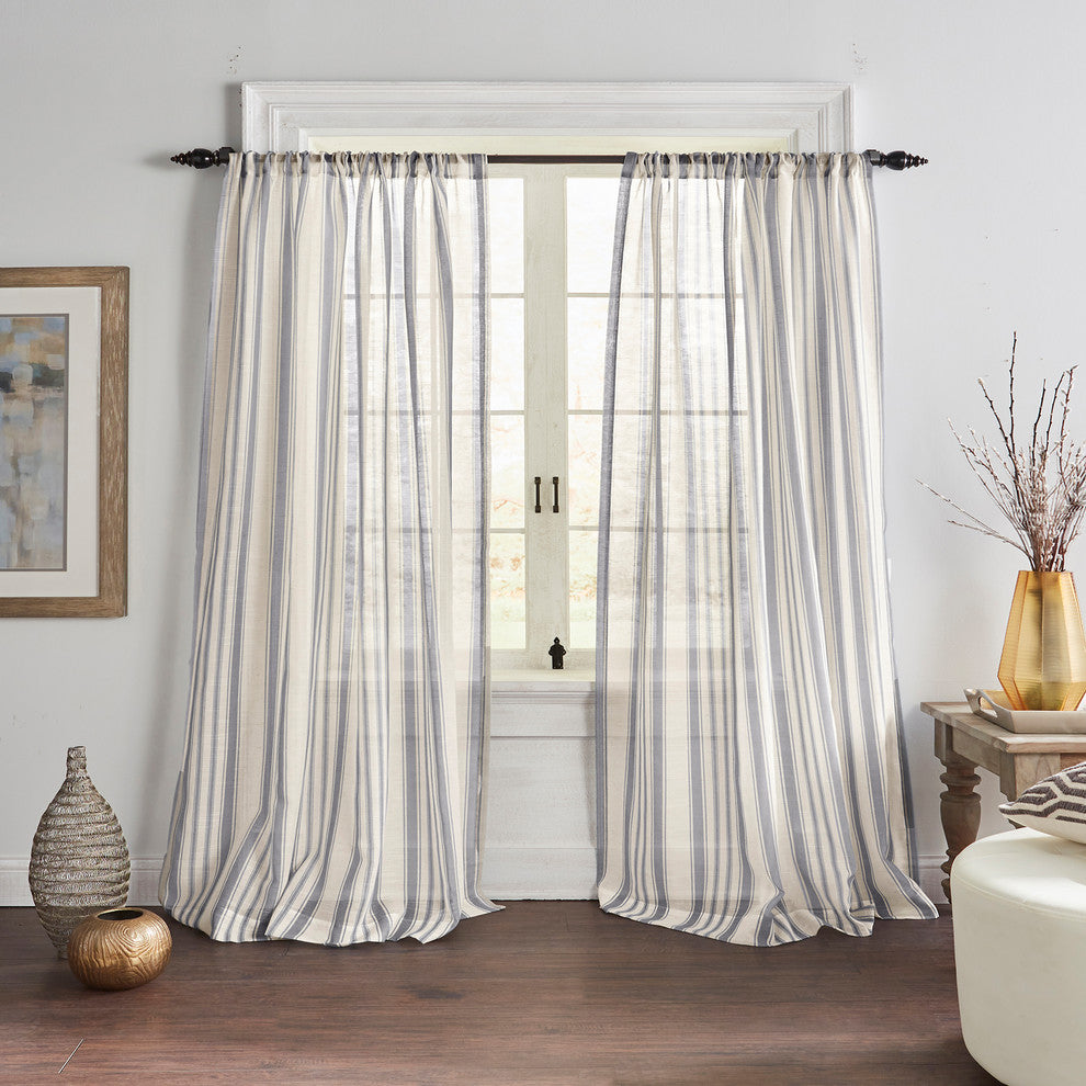 Hampton Stripe Sheer Window Curtain, Gray, 52"x84"