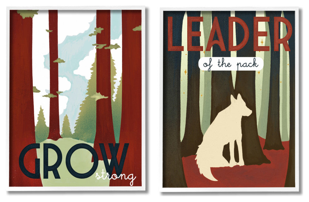 Leader of Pack Growth Motivational Phrase Forest Wolf, 2pc, each 24 x  30