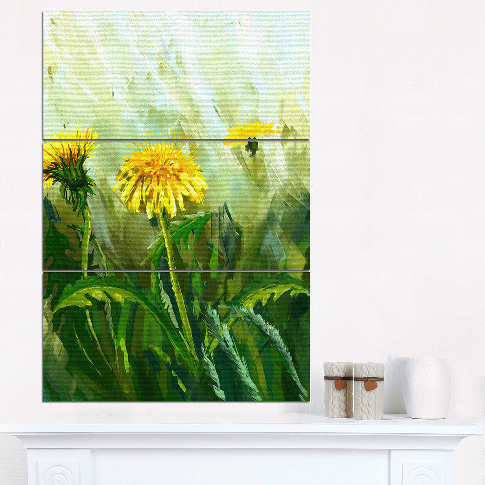"Dandelion Flowers" Glossy Metal Wall Art, 3 Panels, 28"x36"
