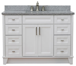 49" Single Sink Vanity, White Finish With Gray Granite And Rectangle Sink