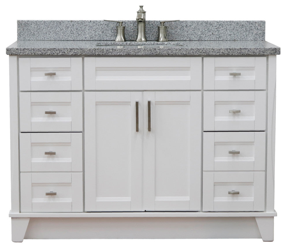 49" Single Sink Vanity, White Finish With Gray Granite And Rectangle Sink