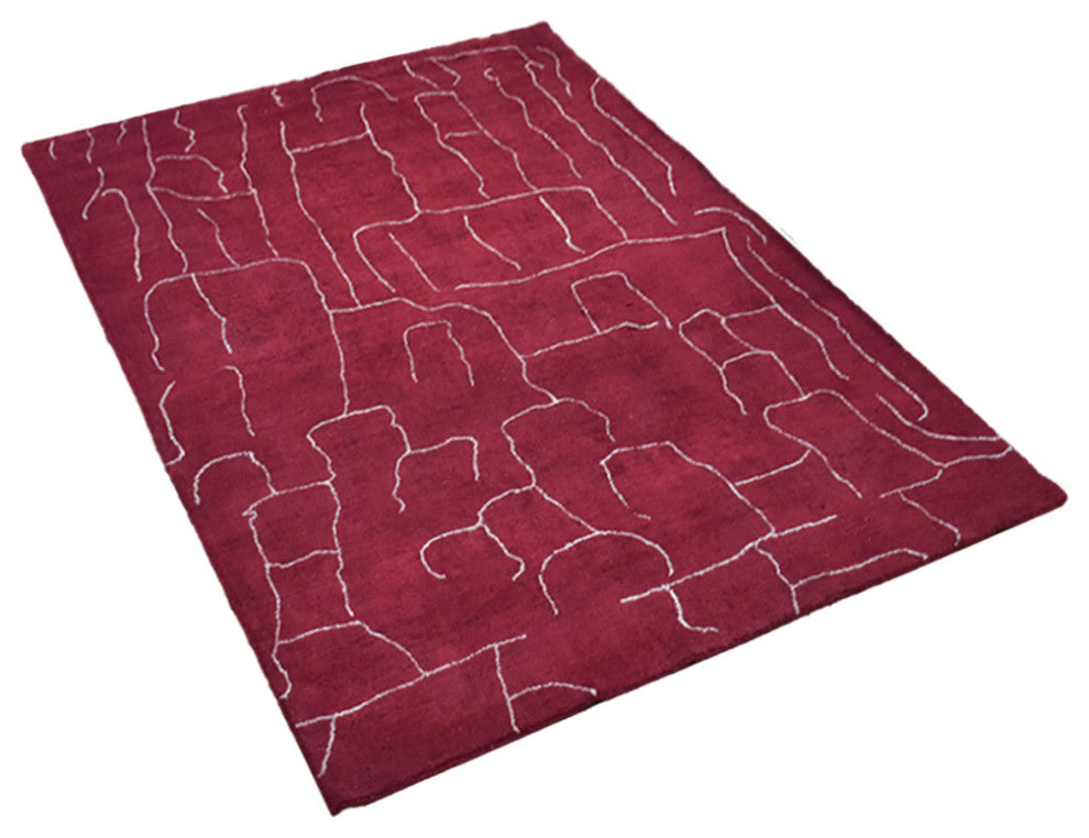 HAND KNOTTED LOOM SILK ECO-FRIENDLY RUGS-8'x10',Rectangle,Red White,Contemporary