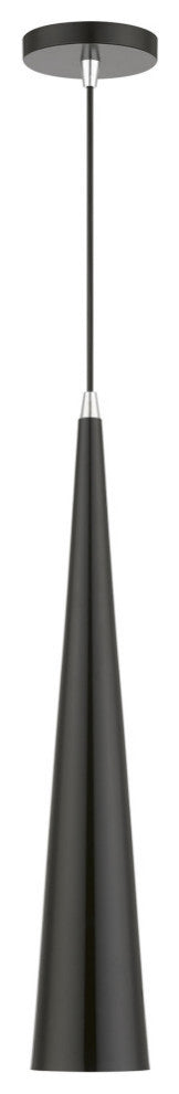 Andes 1 Light Shiny Black With Polished Chrome Accents Single Tall Pendant