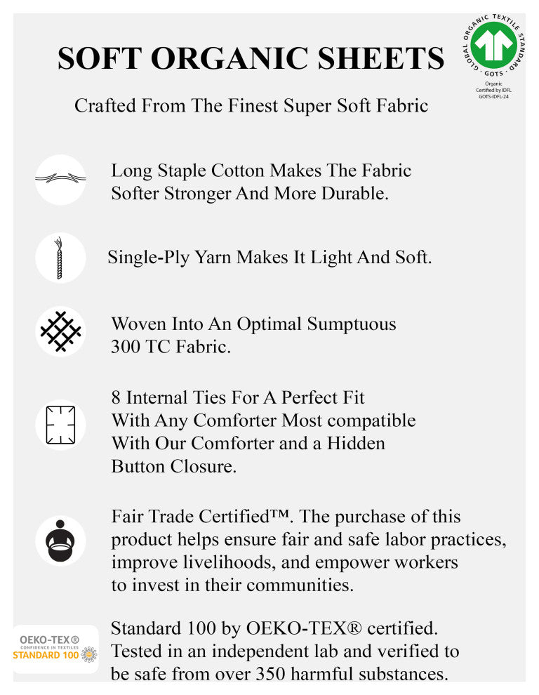 A1HC GOTS Certified Organic Cotton Duvet Cover, Queen