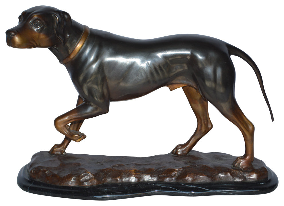 Black Labrador Bronze Statue Mounted on A Marble Size: 20"L x 8"W x 14"H.