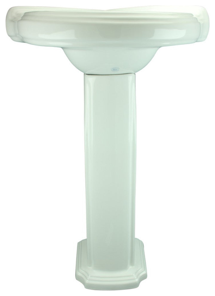 Corner Bathroom Pedestal Sink White 22" Small with Overflow and Faucet Holes