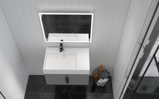 CastelloUSA Amazon 30" Left Wall Mounted Bathroom Vanity Set, Gray, White Top, Black Handles