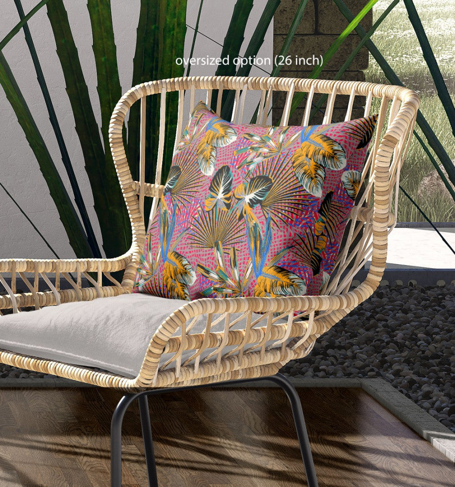 18" Magenta Gold Tropical Indoor Outdoor Throw Pillow