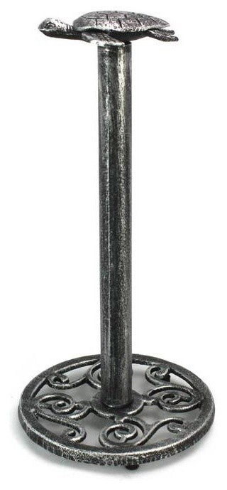 Antique Silver Cast Iron Sea Turtle Extra Toilet Paper Stand 13"