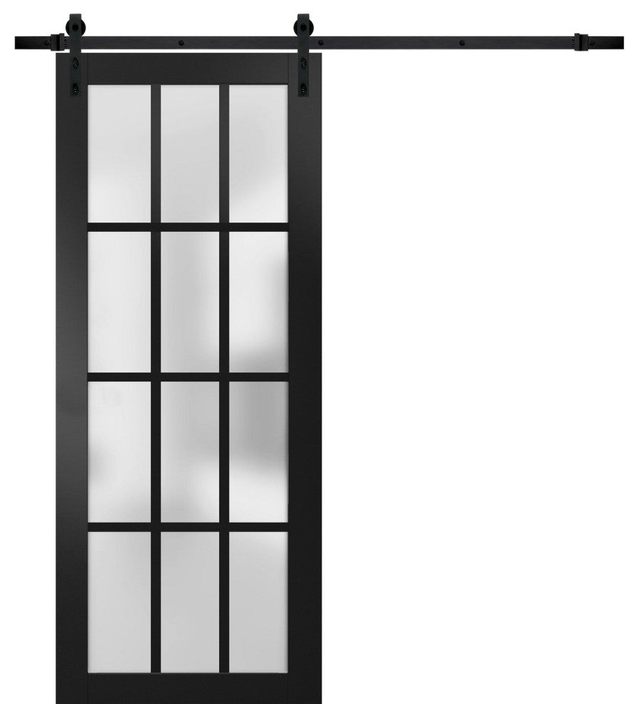 Barn Door 32 x 96, Felicia 3312 Matte Black Frosted Glass, 6.6' Rail