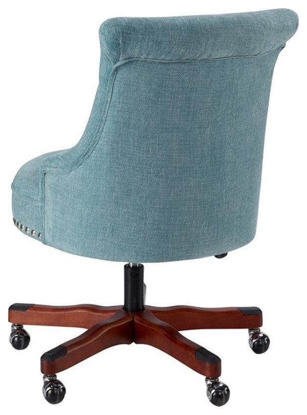 Linon Sinclair Upholstered Office Chair Wood Base with Wheels in Aqua Blue