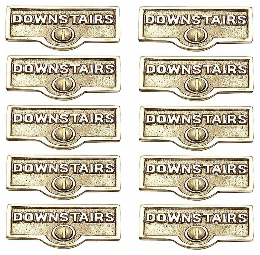 10 Switch Plate Tags DOWNSTAIRS Name Signs Labels Brass |
