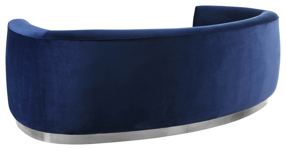 Julian Velvet Upholstered Sofa, Navy, Chrome Base