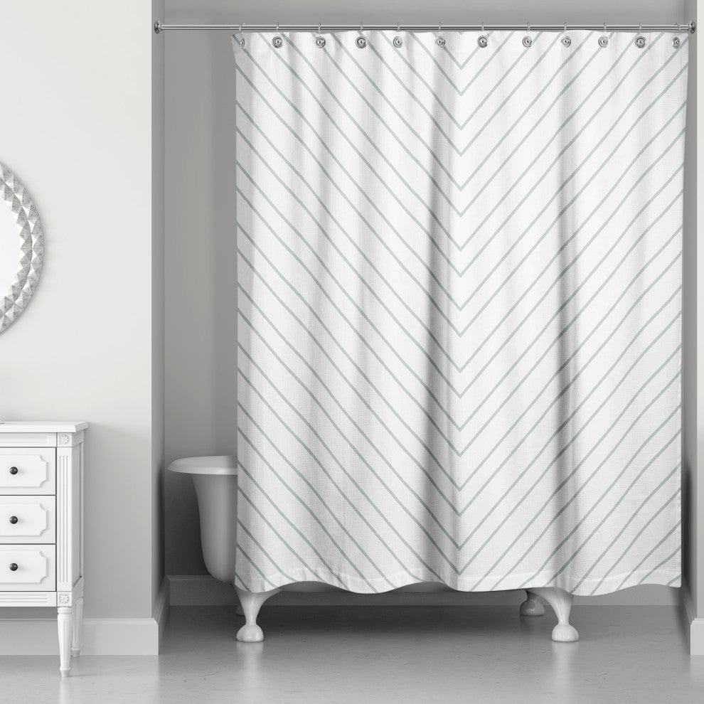 Soft Blue Chevron Stripes 71x74 Shower Curtain
