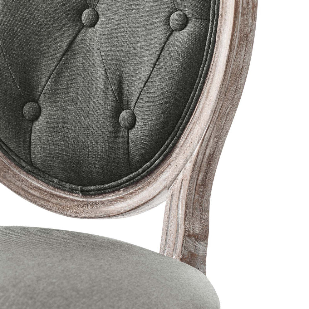 French Vintage Side Dining Chair, Fabric, Wood, Brown Natural Gray, Modern