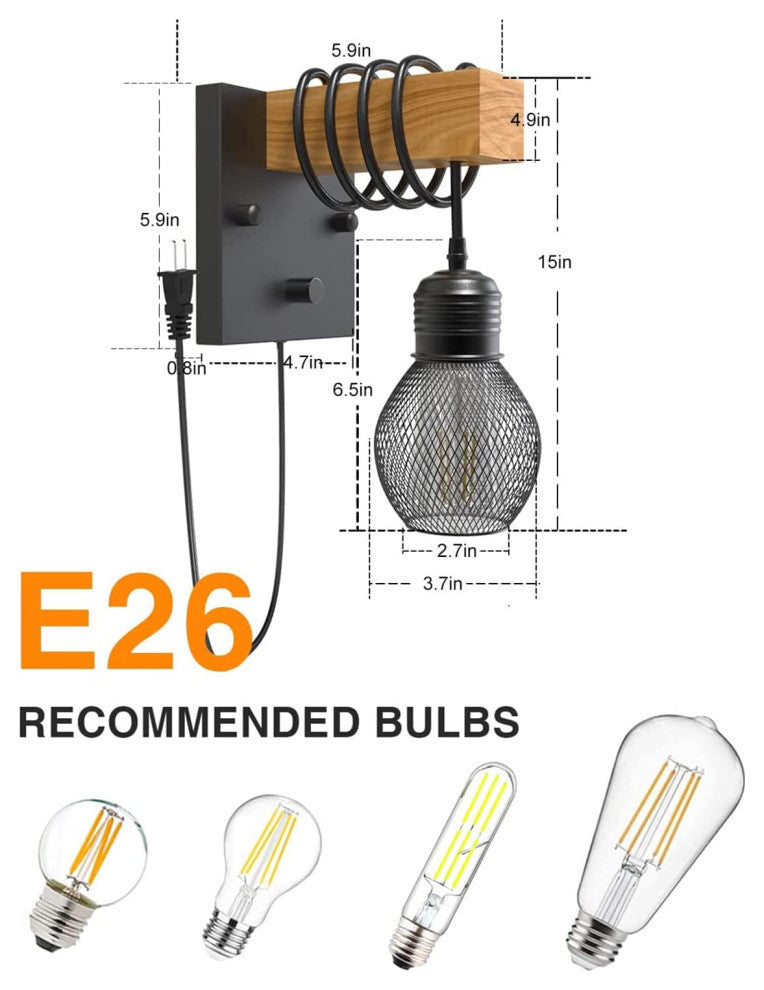 Plug in net Wall Lights Farmhouse wood Vintage Wall Mount Light Fixture