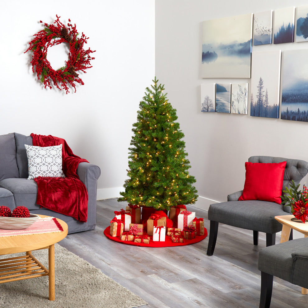 5' Vancouver Spruce Faux Xmas Tree With 200 White Lights & 461 Bendable Branches