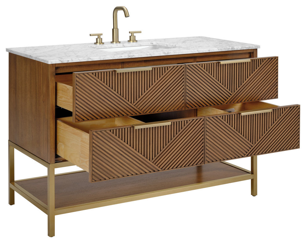 Diamond 48" Bath Vanity, Walnut/Satin Brass, 48", Marble Top