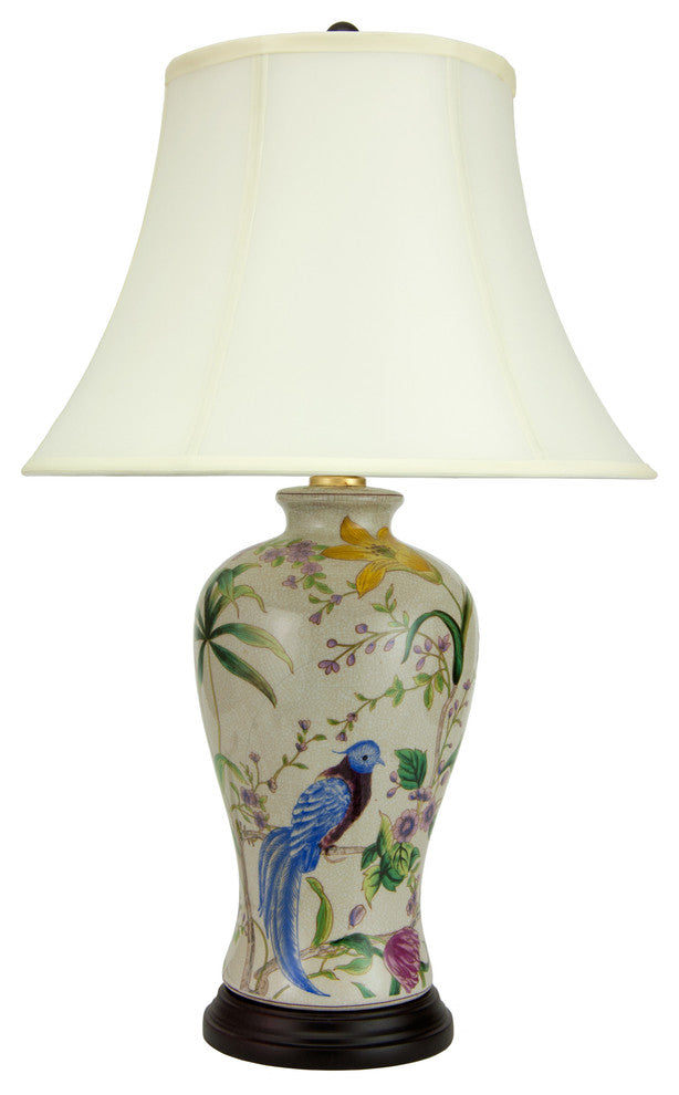 29" Floral White Porcelain Lamp