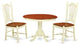 3 Pc Set, Round Small Table, 2 Leather Kitchen Chairs, Buttermilk, Cherry .