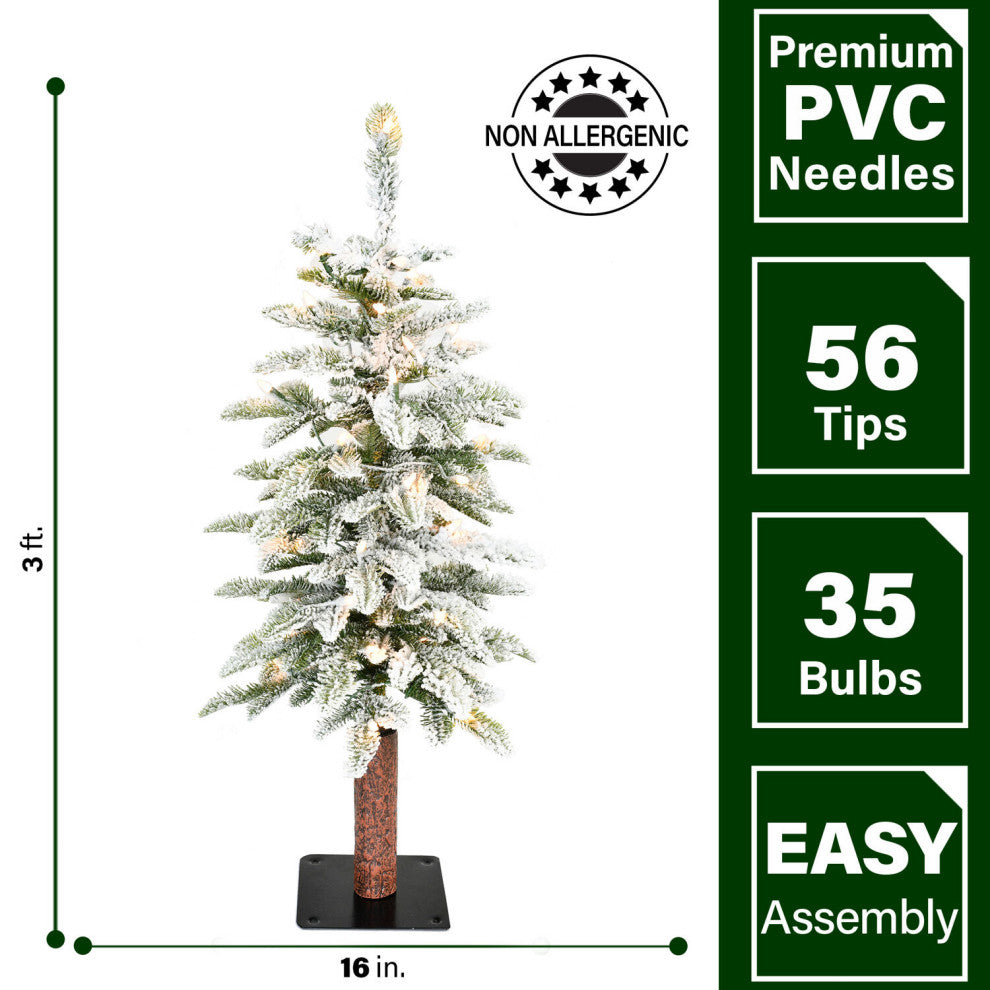 3-Ft. Snowy Downswept Tree With Clear Lights